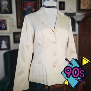BCBG Max Azria Blazer‎ Jacket Vintage 90s Cream Tan Microfiber Sample Womens 10